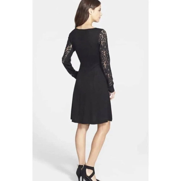 Eliza.J Black Sweater Dress With Lace Sleeves - Picture 2 of 16
